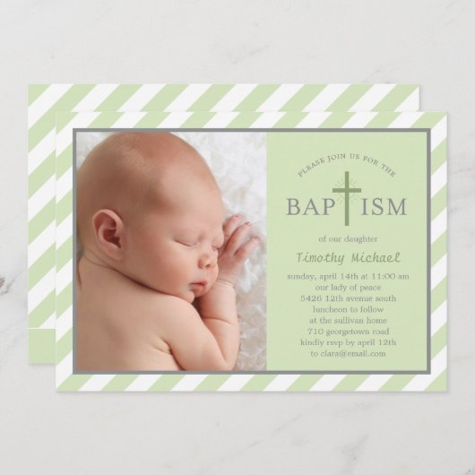 Sweet Diagonals Photo Baptism Invitation - Vert (Devant / Derrière)
