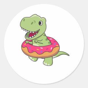 Sweet Dino T-Rex Funny Animals in Donut Roze Ronde Sticker