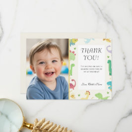 Sweet Dinomite Photo 1st Birthday Invitation Bedankkaart