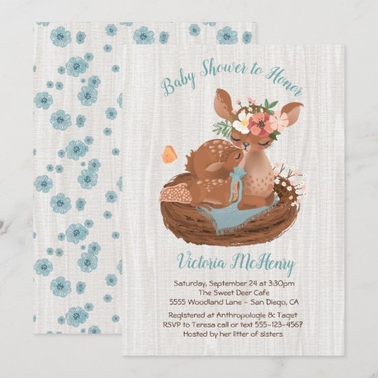 Sweet doe et Momma Deer Baby shower Invitations (Devant / Derrière)