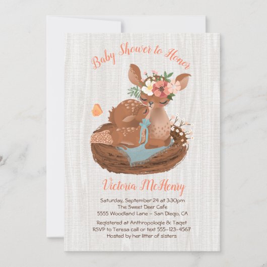 Sweet doe et Momma Deer Baby shower Invitations (Devant)