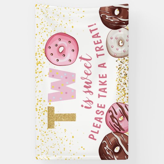 Sweet Donut 2e verjaardag party neemt een Treat Ba Spandoek (Verticaal)
