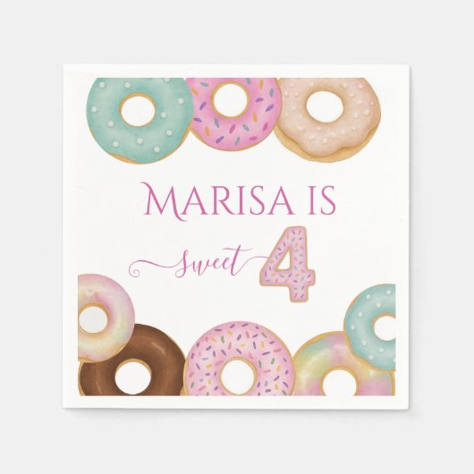 Sweet Donut Birthday | Kleurrijke Kinder partij - Servet (Voorkant)