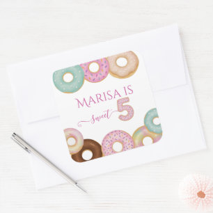 Sweet Donut Birthday Kleurrijke Kinder partij - Vierkante Sticker