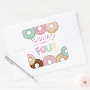 Sweet Donut Birthday   Kleurrijke Kinder partij - Vierkante Sticker