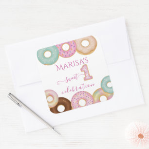 Sweet Donut Birthday Kleurrijke Kinder partij - Vierkante Sticker