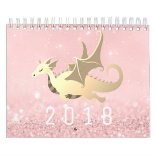 Sweet Dragon Baby Glitter Pink Rose Gold Pastel Kalender