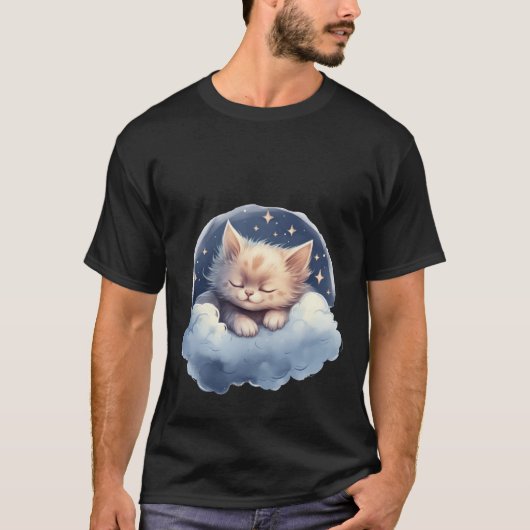 Sweet Dream Cat Sleeping on Cloud Night Sky Art 🌙 T-shirt (Voorkant)