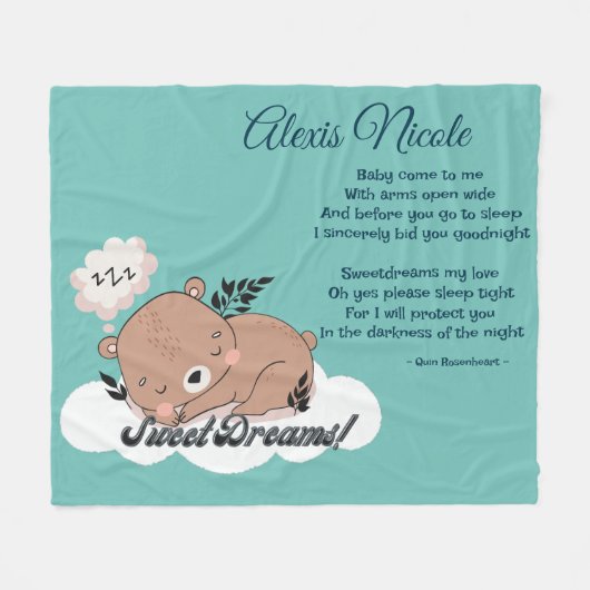 Sweet Dreams Baby Beer Fleece Deken (Voorkant (Horizontaal))