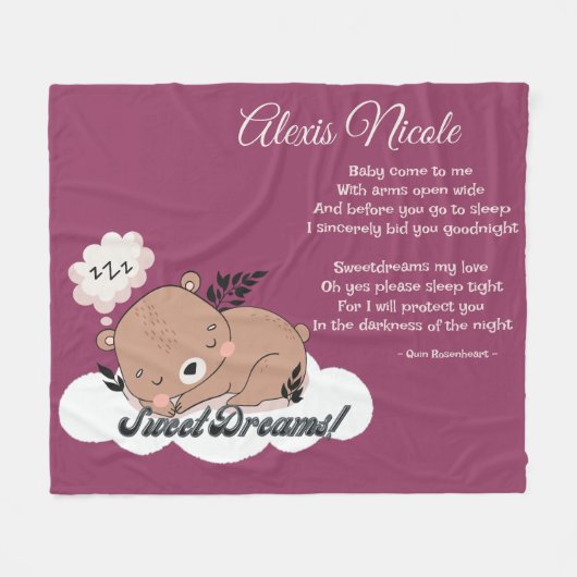 Sweet Dreams Baby Beer Fleece Deken (Voorkant (Horizontaal))