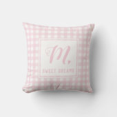 Sweet Dreams Baby Roze Medium Gingham Monogram Kussen (Voorkant)
