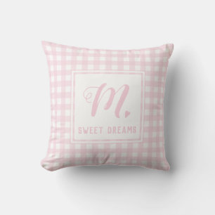 Sweet Dreams Baby Roze Medium Gingham Monogram Kussen