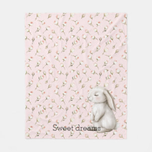 Sweet Dreams Bunny Rabbit Rozen Roze Bloemen Fleece Deken