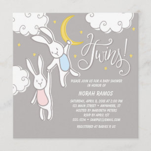 "Sweet Dreams Bunny" Twins Baby shower Uitnodiging