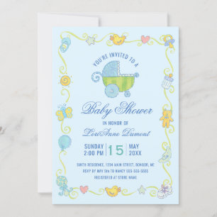 Sweet Dreams Carriage Blue Baby shower Kaart