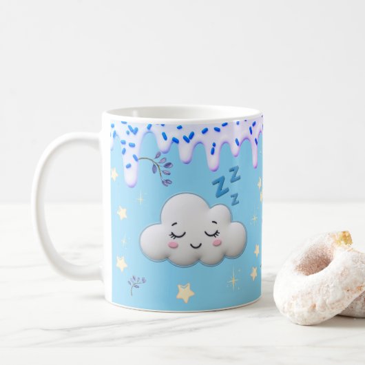 Sweet Dreams Cute Sleeping Cloud and Blueberry Mug (Avec donut)