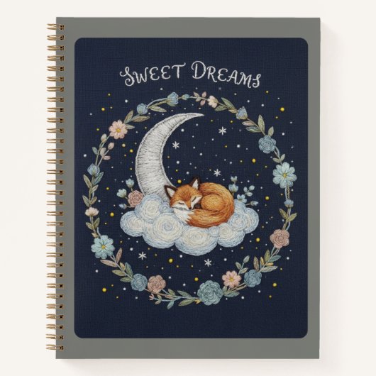 Sweet Dreams Embroidered Fox on Moon Journal (Devant)