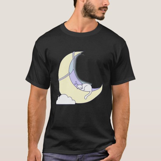 Sweet Dreams Feline: Minimalist Cat Sleeping T-shirt (Voorkant)
