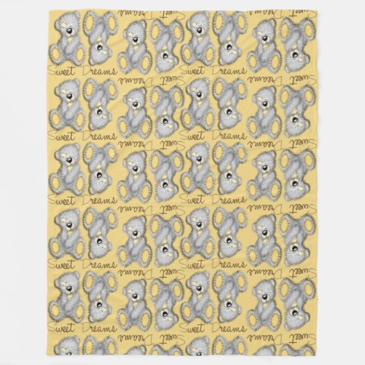 Sweet Dreams Teddy-buff yellow Fleece Deken (Voorkant)