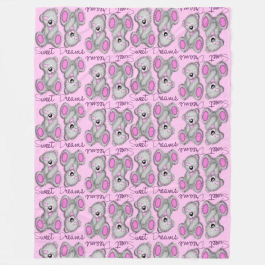 Sweet Dreams Teddy-Coted snoep Fleece Deken (Voorkant)