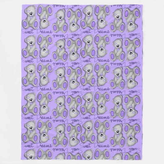 Sweet Dreams Teddy-lavender Blue Fleece Deken (Voorkant)