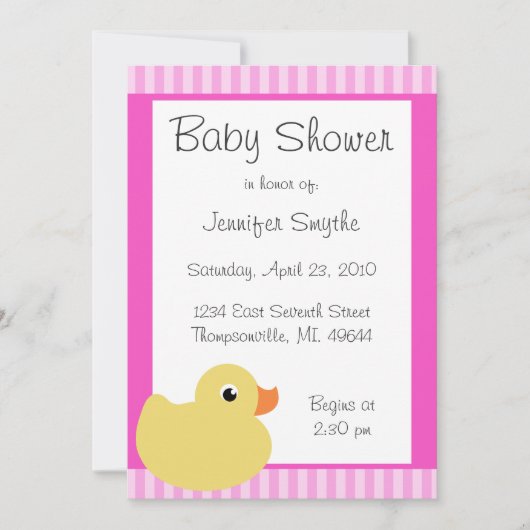 Sweet Ducky Roze Baby Shower Invitaties Kaart (Voorkant)