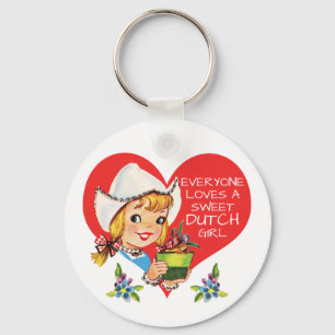 Sweet Dutch Girl  Tulips Meisje & Heart Sleutelhanger