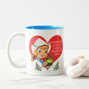 Sweet Dutch Girl Tulips Meisje & Heart Tweekleurige Koffiemok