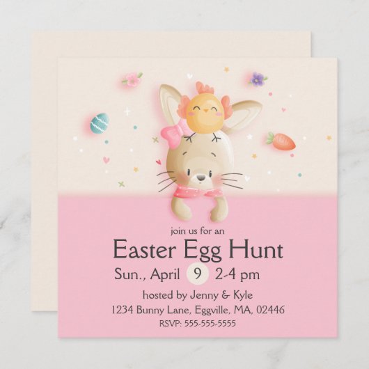 Sweet Easter Bunny & Chick Eggs Kaart (Voorkant / Achterkant)