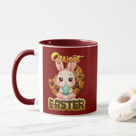Sweet Easter Bunny – Cute Design - caneca Mok (Met donut)