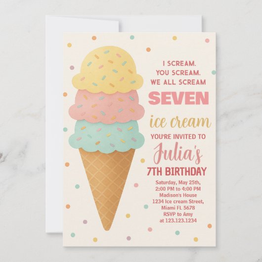 Sweet Editable Ice Cream Invitation Anniversaire (Devant)
