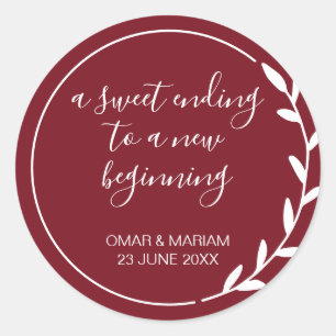 Sweet Einding New Beginning Cabernet Red Wedding Ronde Sticker