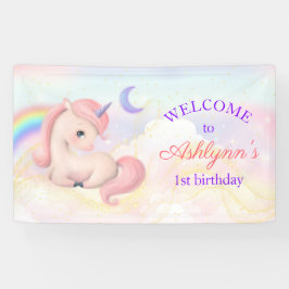 Sweet Elegant Pink Unicorn Rainbow Birthday Banner