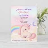 Sweet Elegant Rose Aquarelle Unicorn Invitation (Debout devant)