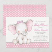 Sweet Elephant Baby Girl Douche Invitations (Devant / Derrière)