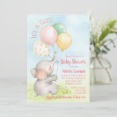Sweet Elephant Baby Girl Douche Invitations (Debout devant)
