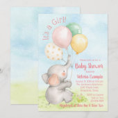 Sweet Elephant Baby Girl Douche Invitations (Devant / Derrière)