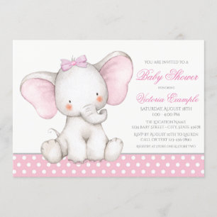 Sweet Elephant Baby Girl Shower Invitations Kaart