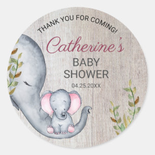 Sweet Elephant Floral Rustic Baby shower Dank u we Ronde Sticker