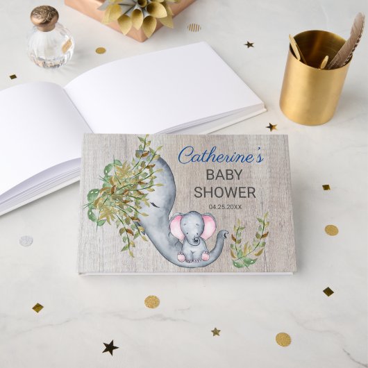Sweet Elephant Floral Rustic Baby shower Gastenboek (Voorkant open)