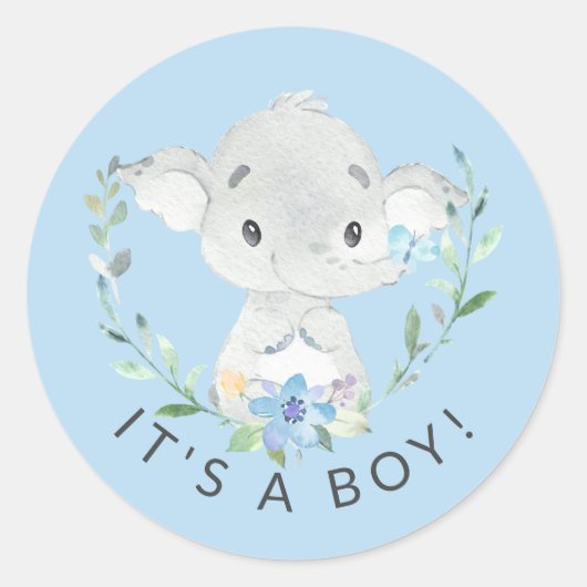 Sweet Elephant Het is een Boy Favor Sticker (Voorkant)