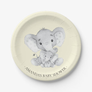 Sweet Elephant Neutrals Baby shower 7" Bord