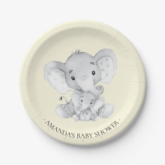 Sweet Elephant Neutrals Baby shower 7" Bord (Voorkant)