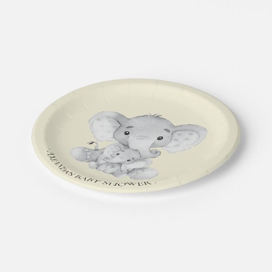 Sweet Elephant Neutrals Baby shower 7" Bord (Gekanteld)
