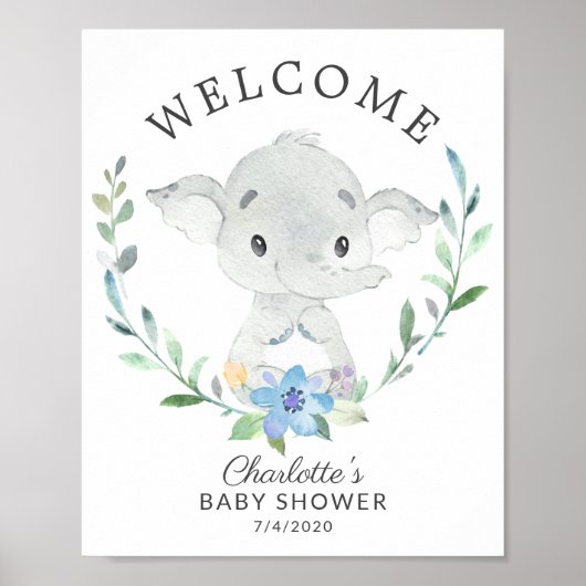Sweet Elephant Welcome Baby shower Poster (Voorkant)