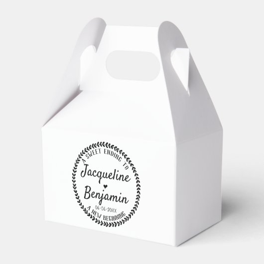 Sweet Ending Nieuw Begin Rustieke Krans Bruiloft Bedankdoosjes (Achterkant)