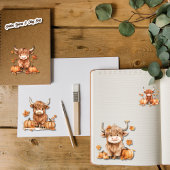Sweet Fall Highland Cow Grande feuille autocollant