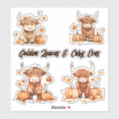 Sweet Fall Highland Cow Grande feuille autocollant (Feuille)