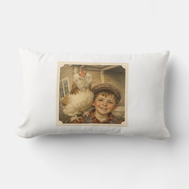 Sweet Farm Boy Chicken Pillow Kussen (Voorkant)