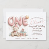 Sweet First Birthday Invitation with Teddy Bear  (Devant)